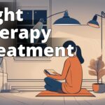 The image should show a person sitting by a bright light therapy lamp